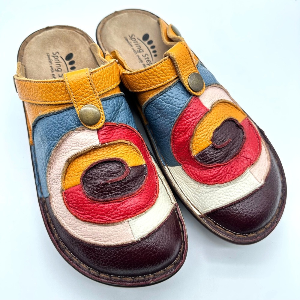 Spring Step Lollipop Purple Multi Color Leather Patchwork Clogs Shoes 41/9.5-10
